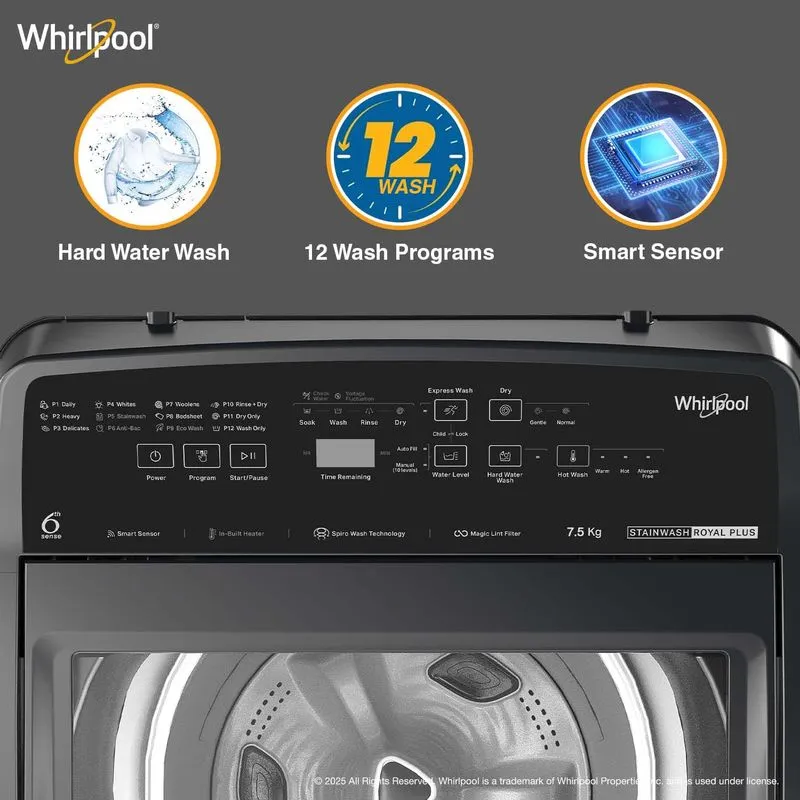 Stainwash Royal Plus 7.5kg 5 Star Fully Automatic Top Load Washing Machine with In-Built Heater - Image 6