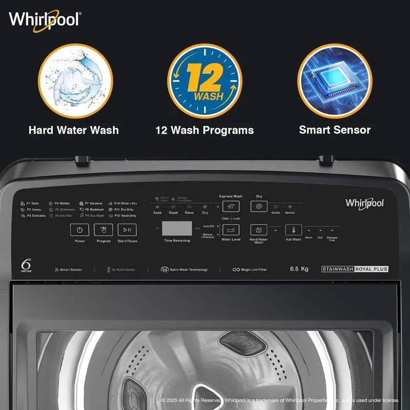 Stainwash Royal Plus 6.5kg 5 Star Fully Automatic Top Load Washing Machine with In-Built Heater - Image 6