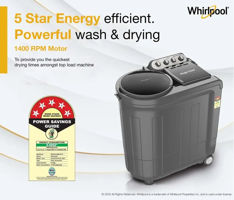 Magic Clean 8.5kg 5 Star Semi Automatic Washing Machine - Image 4