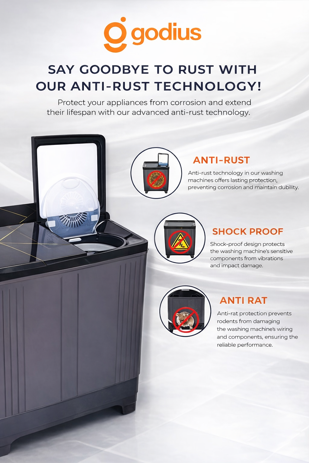 “Godius 8.5 Kg Semi Automatic Top Load Washing Machine | Powerful & Energy Efficient - Image 2