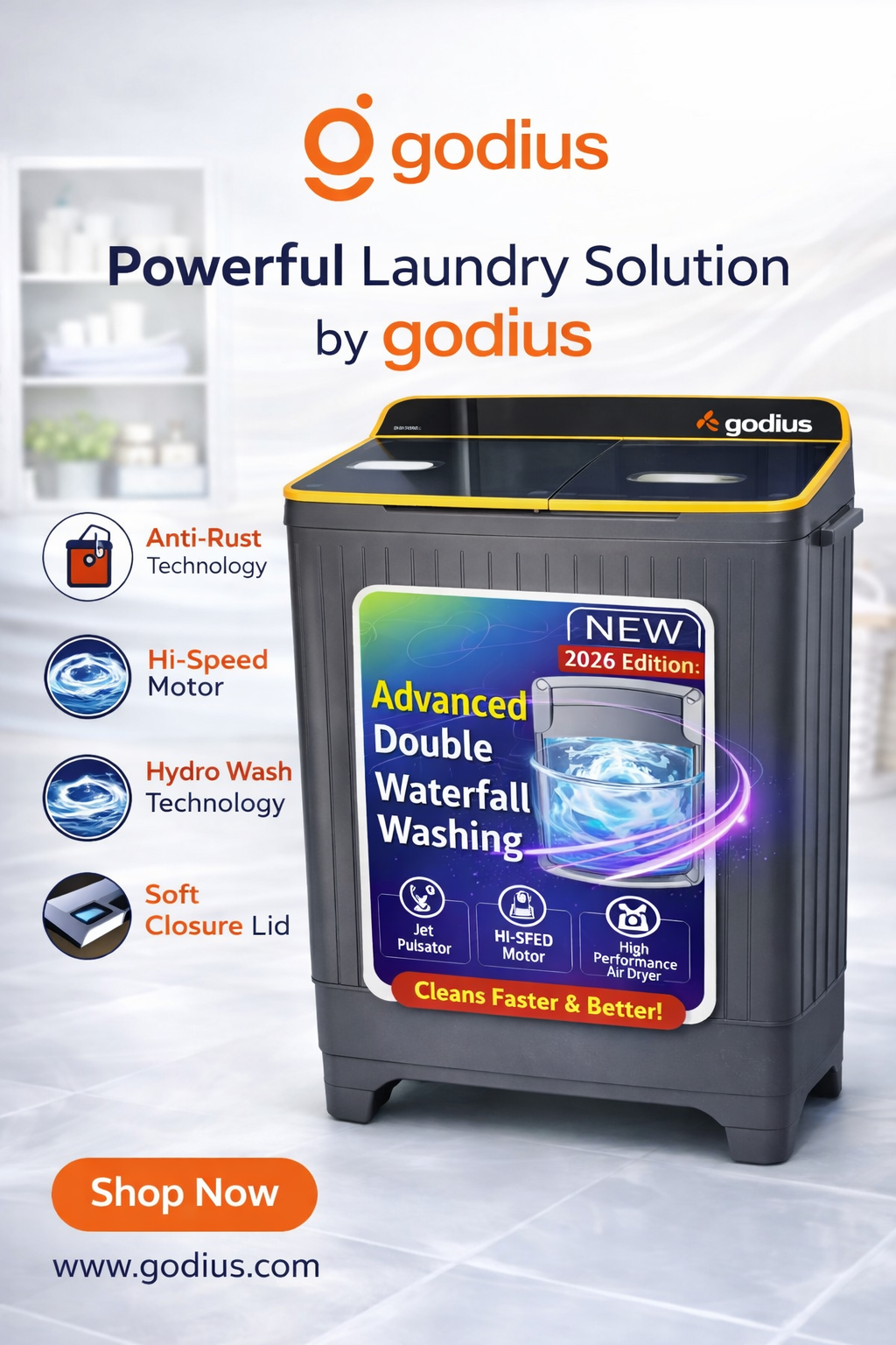 “Godius 8.5 Kg Semi Automatic Top Load Washing Machine | Powerful & Energy Efficient - Image 3